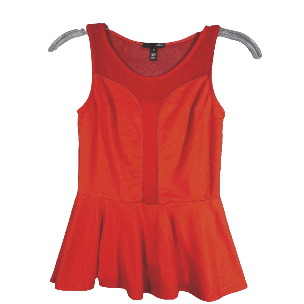 Aqua Shirt Womens Small Orange Peplum Top Sexy Chic Y2K Mesh Partywear Cocktails